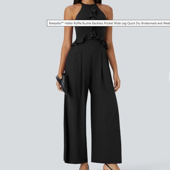 HALARA Pants - NWT Halara Breezeful™ Halter Backless Wide Leg Jumpsuit Black Size L